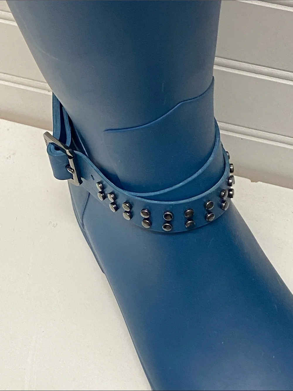Hunter Tall Blue Studded-Trim Rain Boots